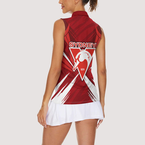 Sydney Swans Australian Football Women Sleeveless Polo Shirt Muscular Swan Mascot - Bold Team Colors