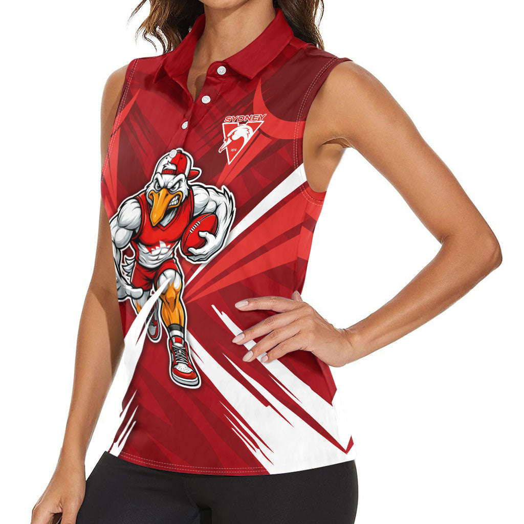 Sydney Swans Australian Football Women Sleeveless Polo Shirt Muscular Swan Mascot - Bold Team Colors