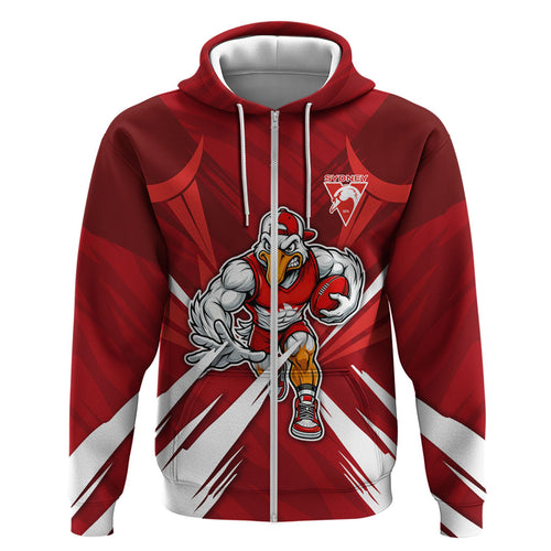 Sydney Swans Australian Football Zip Hoodie Muscular Swan Mascot - Bold Team Colors