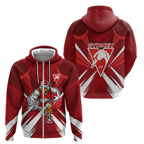 Sydney Swans Australian Football Zip Hoodie Muscular Swan Mascot - Bold Team Colors