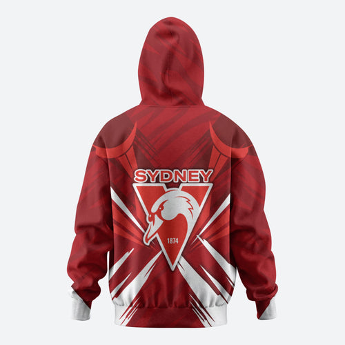 Sydney Swans Australian Football Zip Hoodie Muscular Swan Mascot - Bold Team Colors