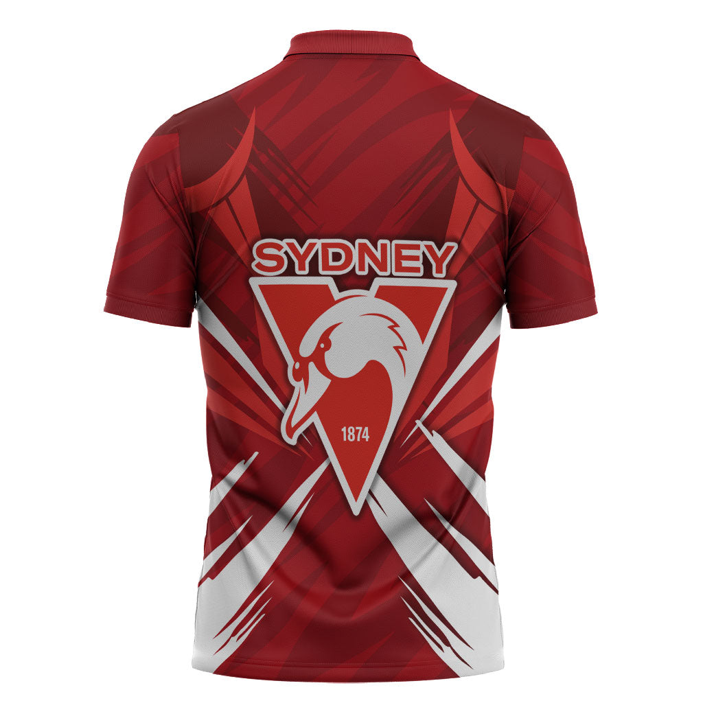 Sydney Swans Australian Football Zipper Polo Shirt Muscular Swan Mascot - Bold Team Colors