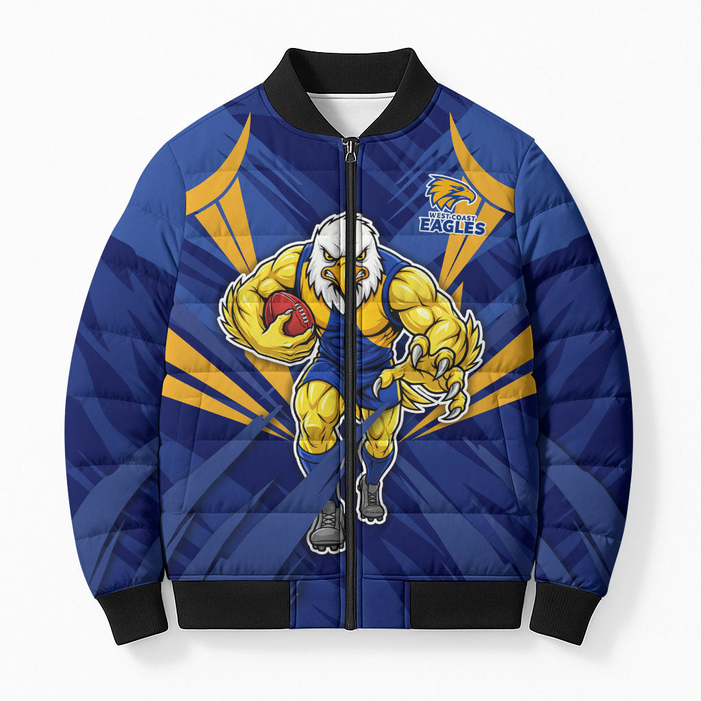 West Coast Eagles Australian Football Bomber Puffer Jacket Powerful Eagle Mascot - Bold Team Colors