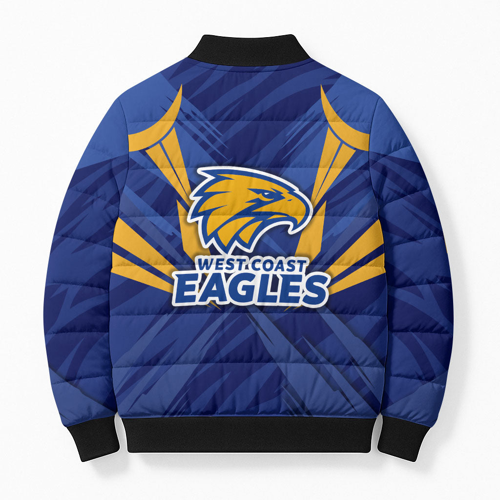 West Coast Eagles Australian Football Bomber Puffer Jacket Powerful Eagle Mascot - Bold Team Colors