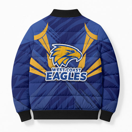 West Coast Eagles Australian Football Bomber Puffer Jacket Powerful Eagle Mascot - Bold Team Colors