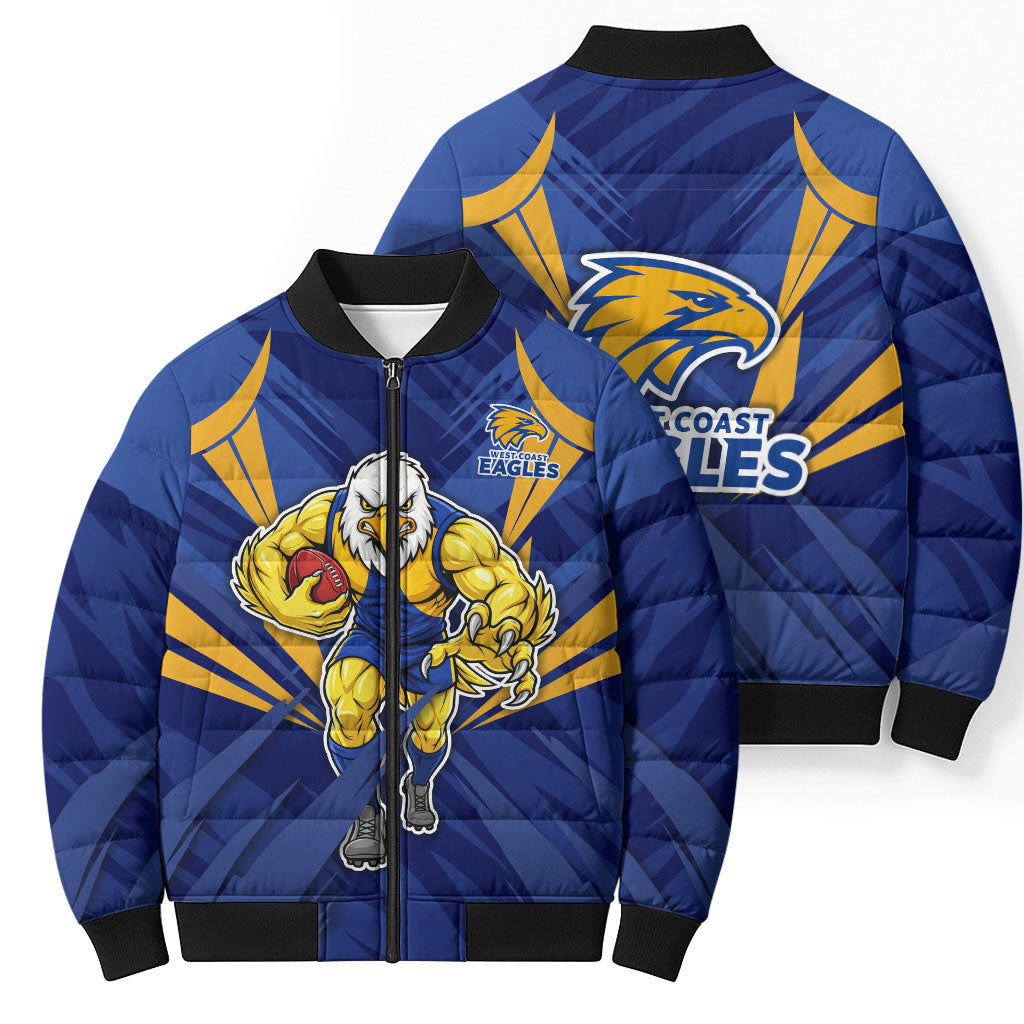 West Coast Eagles Australian Football Bomber Puffer Jacket Powerful Eagle Mascot - Bold Team Colors