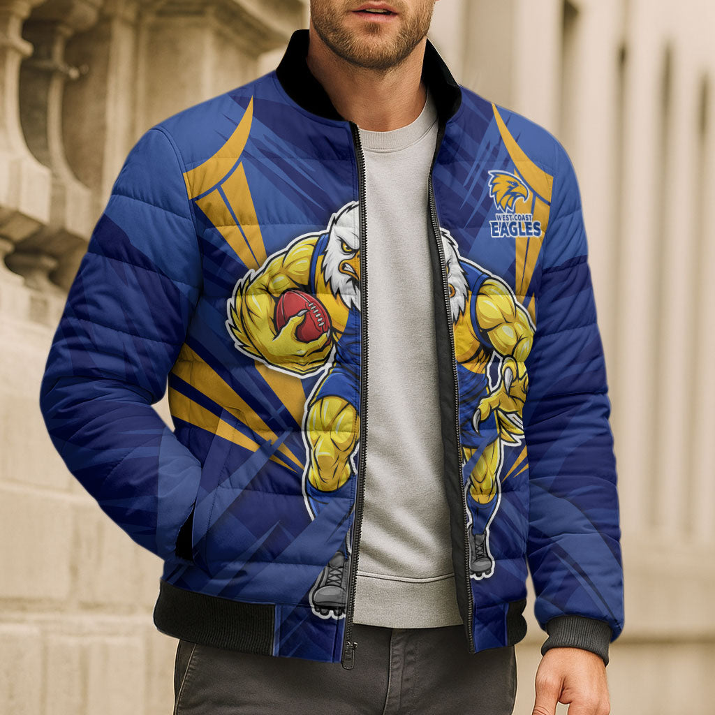 West Coast Eagles Australian Football Bomber Puffer Jacket Powerful Eagle Mascot - Bold Team Colors