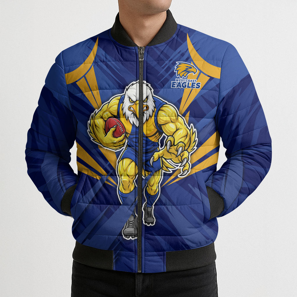 West Coast Eagles Australian Football Bomber Puffer Jacket Powerful Eagle Mascot - Bold Team Colors