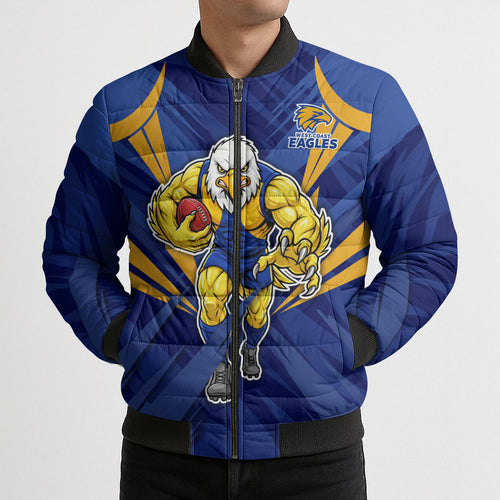West Coast Eagles Australian Football Bomber Puffer Jacket Powerful Eagle Mascot - Bold Team Colors