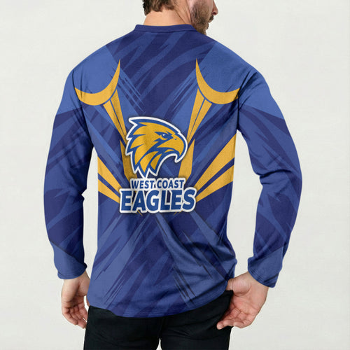 West Coast Eagles Australian Football Button Sweatshirt Powerful Eagle Mascot - Bold Team Colors