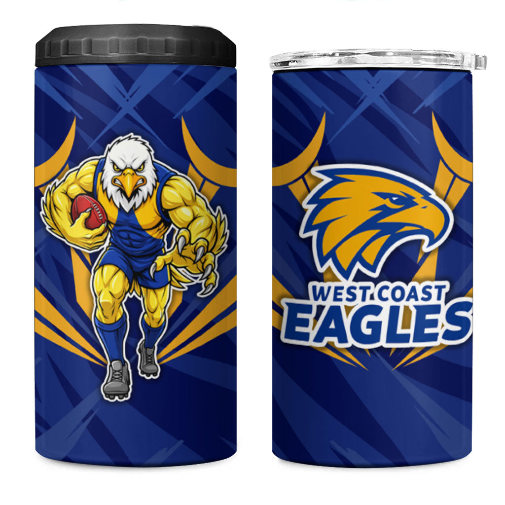 West Coast Eagles Australian Football 4 in 1 Can Cooler Tumbler Powerful Eagle Mascot - Bold Team Colors