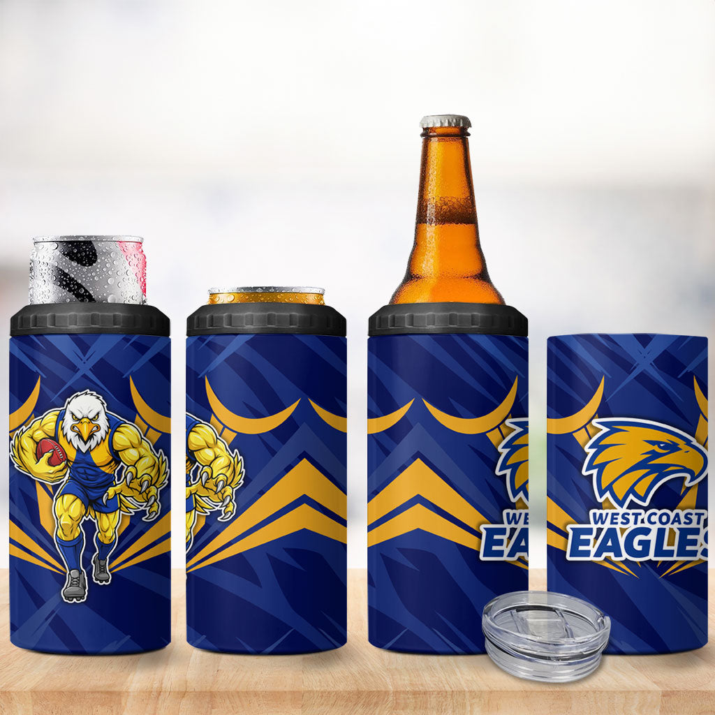 West Coast Eagles Australian Football 4 in 1 Can Cooler Tumbler Powerful Eagle Mascot - Bold Team Colors