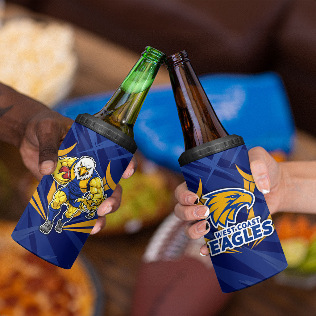 West Coast Eagles Australian Football 4 in 1 Can Cooler Tumbler Powerful Eagle Mascot - Bold Team Colors