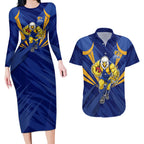 West Coast Eagles Australian Football Couples Matching Long Sleeve Bodycon Dress and Hawaiian Shirt Powerful Eagle Mascot - Bold Team Colors