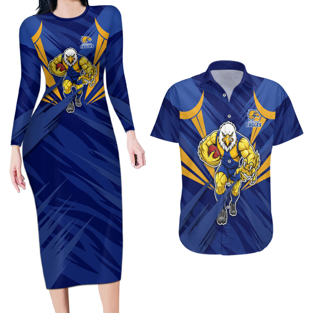 West Coast Eagles Australian Football Couples Matching Long Sleeve Bodycon Dress and Hawaiian Shirt Powerful Eagle Mascot - Bold Team Colors