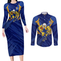 West Coast Eagles Australian Football Couples Matching Long Sleeve Bodycon Dress and Long Sleeve Button Shirt Powerful Eagle Mascot - Bold Team Colors