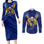 West Coast Eagles Australian Football Couples Matching Long Sleeve Bodycon Dress and Long Sleeve Button Shirt Powerful Eagle Mascot - Bold Team Colors