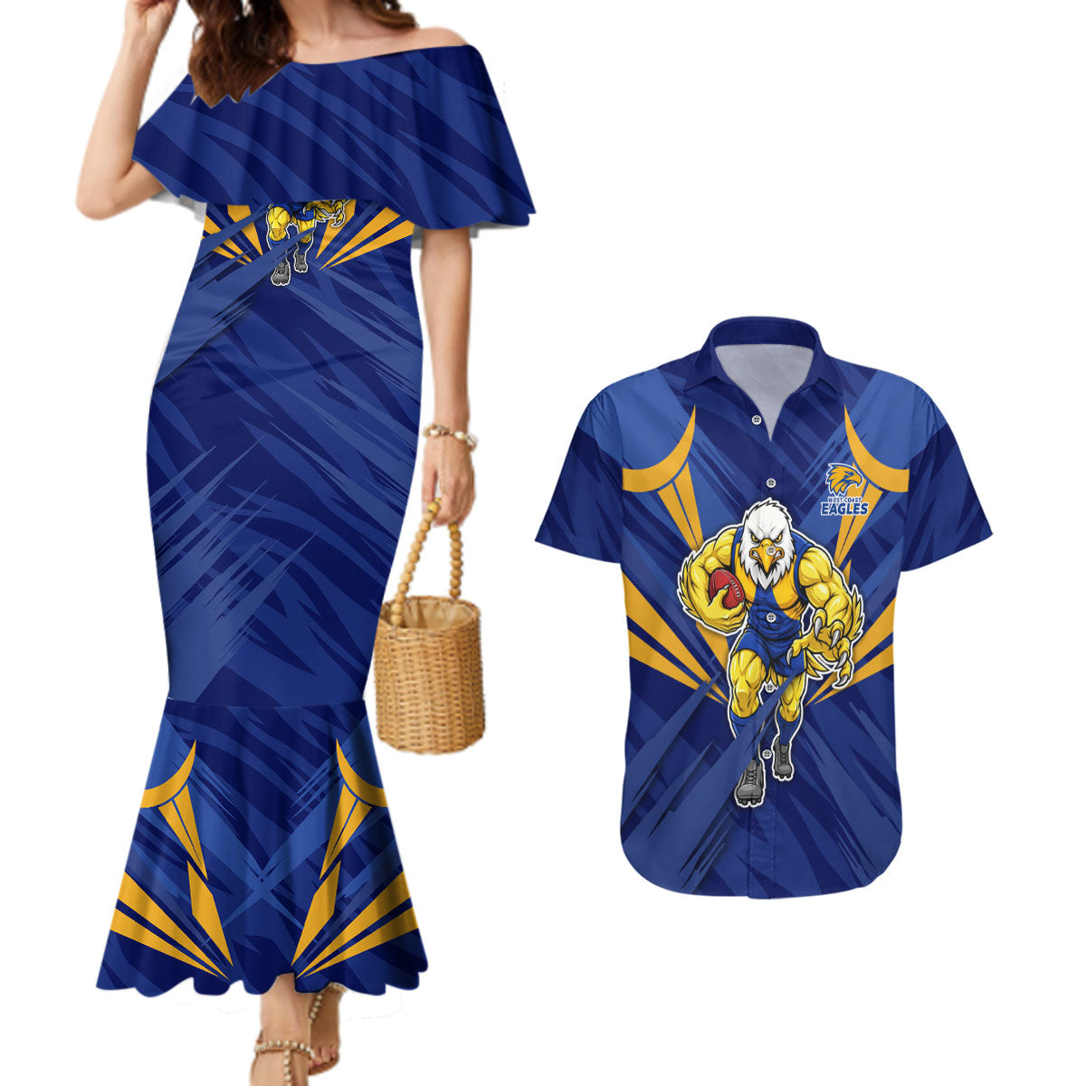 West Coast Eagles Australian Football Couples Matching Mermaid Dress and Hawaiian Shirt Powerful Eagle Mascot - Bold Team Colors