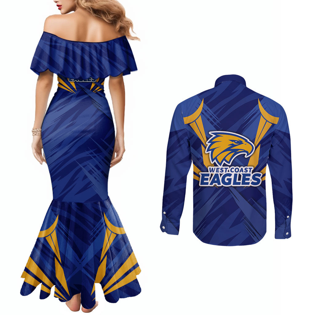 West Coast Eagles Australian Football Couples Matching Mermaid Dress and Long Sleeve Button Shirt Powerful Eagle Mascot - Bold Team Colors