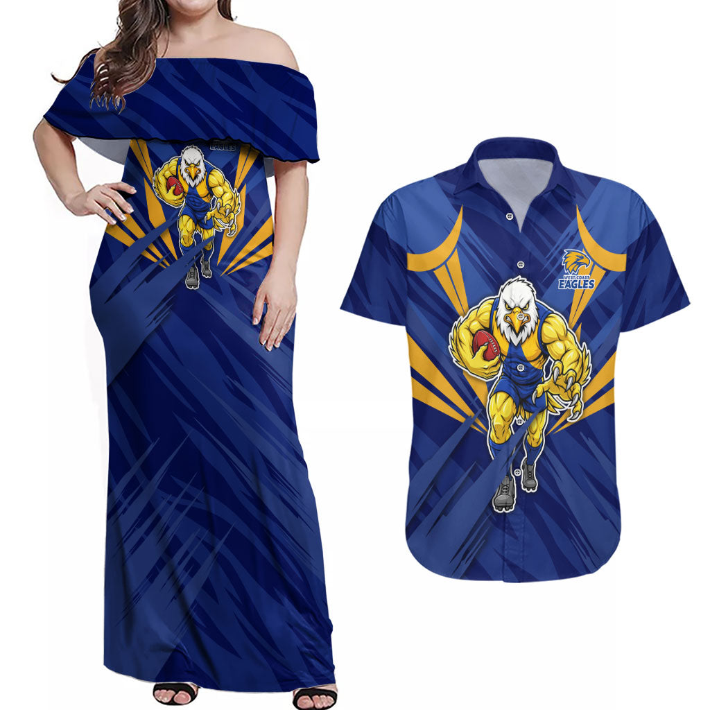 West Coast Eagles Australian Football Couples Matching Off Shoulder Maxi Dress and Hawaiian Shirt Powerful Eagle Mascot - Bold Team Colors