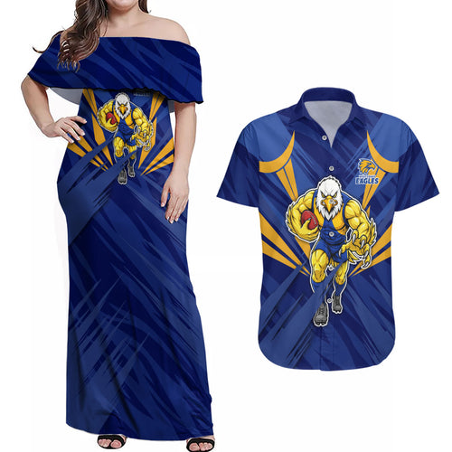 West Coast Eagles Australian Football Couples Matching Off Shoulder Maxi Dress and Hawaiian Shirt Powerful Eagle Mascot - Bold Team Colors
