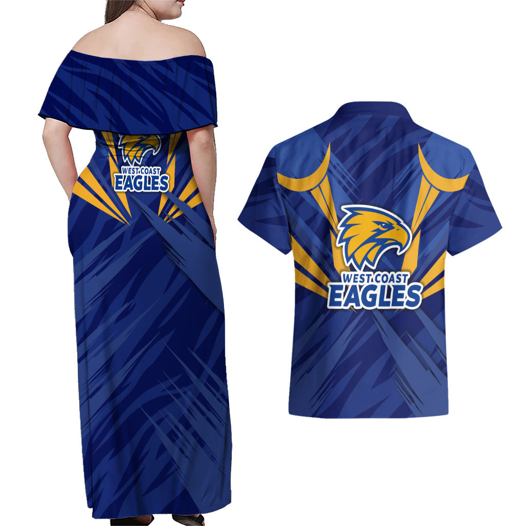 West Coast Eagles Australian Football Couples Matching Off Shoulder Maxi Dress and Hawaiian Shirt Powerful Eagle Mascot - Bold Team Colors