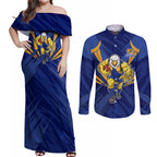 West Coast Eagles Australian Football Couples Matching Off Shoulder Maxi Dress and Long Sleeve Button Shirt Powerful Eagle Mascot - Bold Team Colors