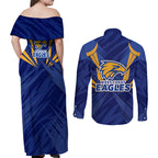 West Coast Eagles Australian Football Couples Matching Off Shoulder Maxi Dress and Long Sleeve Button Shirt Powerful Eagle Mascot - Bold Team Colors