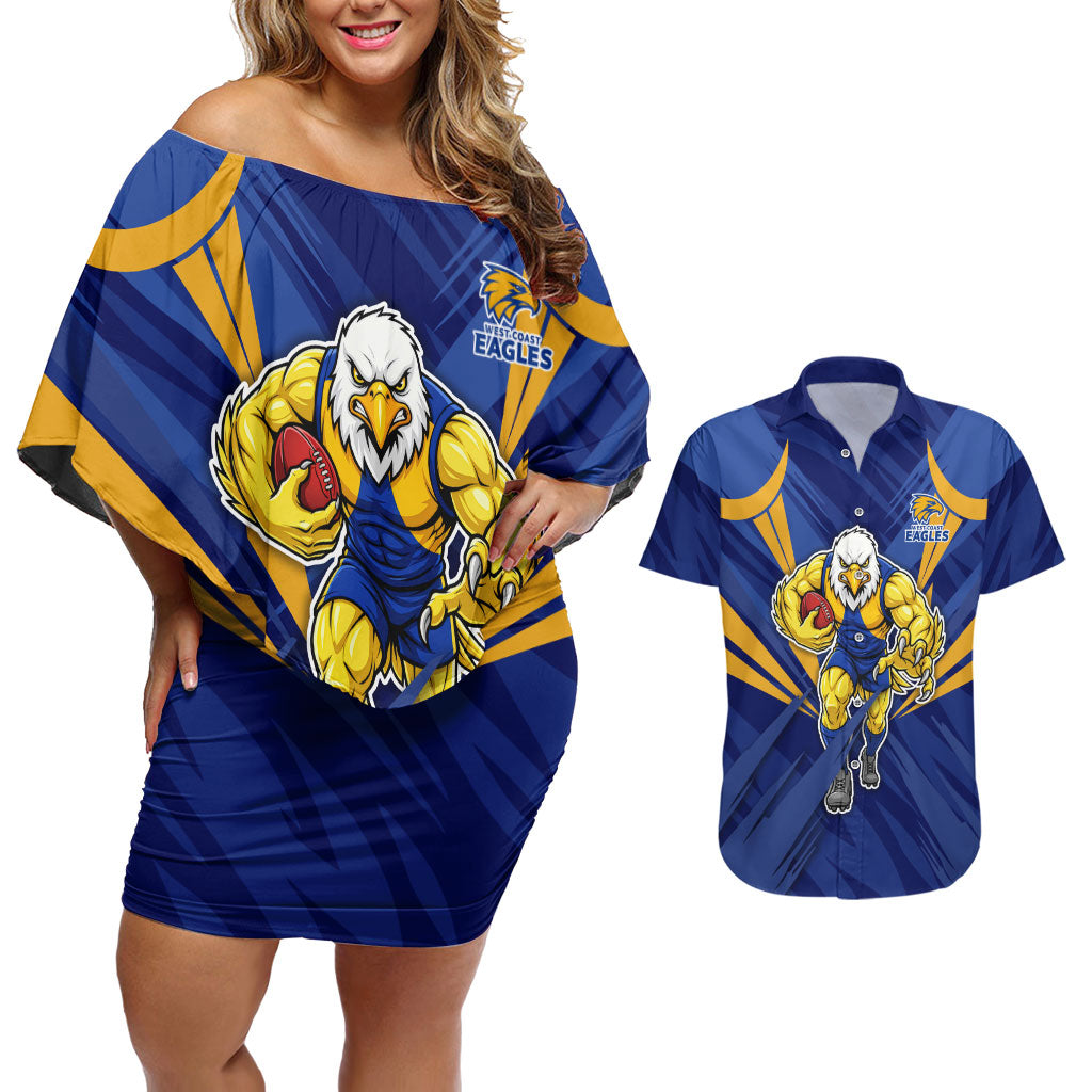 West Coast Eagles Australian Football Couples Matching Off Shoulder Short Dress and Hawaiian Shirt Powerful Eagle Mascot - Bold Team Colors