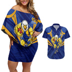 West Coast Eagles Australian Football Couples Matching Off Shoulder Short Dress and Hawaiian Shirt Powerful Eagle Mascot - Bold Team Colors
