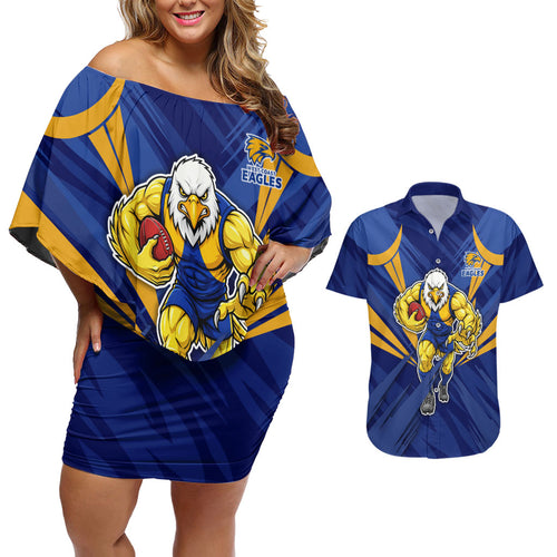 West Coast Eagles Australian Football Couples Matching Off Shoulder Short Dress and Hawaiian Shirt Powerful Eagle Mascot - Bold Team Colors