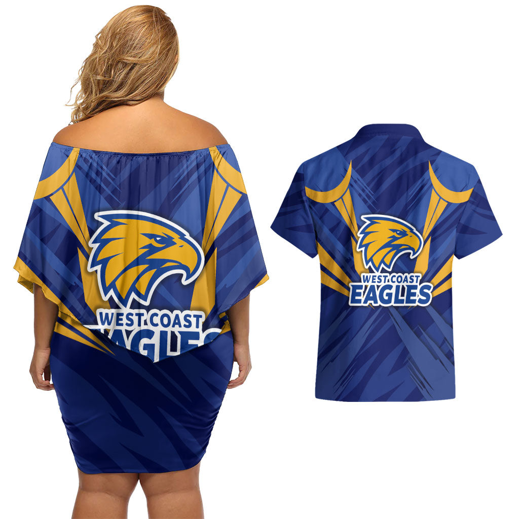 West Coast Eagles Australian Football Couples Matching Off Shoulder Short Dress and Hawaiian Shirt Powerful Eagle Mascot - Bold Team Colors