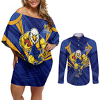 West Coast Eagles Australian Football Couples Matching Off Shoulder Short Dress and Long Sleeve Button Shirt Powerful Eagle Mascot - Bold Team Colors