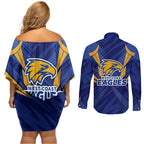 West Coast Eagles Australian Football Couples Matching Off Shoulder Short Dress and Long Sleeve Button Shirt Powerful Eagle Mascot - Bold Team Colors