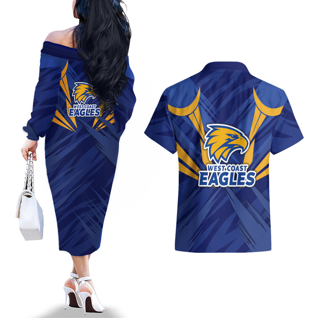 West Coast Eagles Australian Football Couples Matching Off The Shoulder Long Sleeve Dress and Hawaiian Shirt Powerful Eagle Mascot - Bold Team Colors