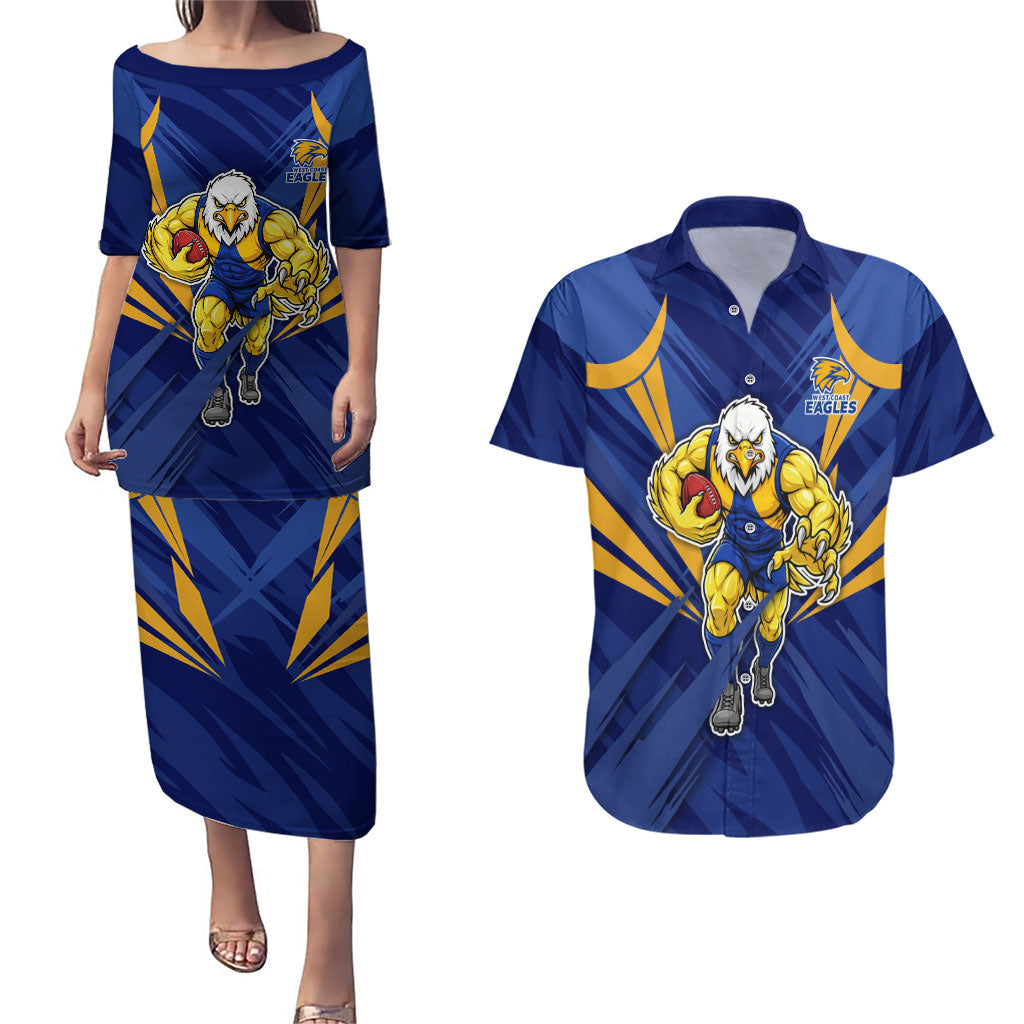West Coast Eagles Australian Football Couples Matching Puletasi and Hawaiian Shirt Powerful Eagle Mascot - Bold Team Colors