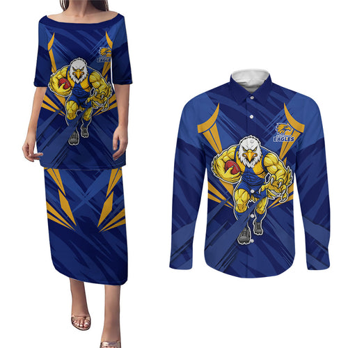 West Coast Eagles Australian Football Couples Matching Puletasi and Long Sleeve Button Shirt Powerful Eagle Mascot - Bold Team Colors