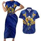 West Coast Eagles Australian Football Couples Matching Short Sleeve Bodycon Dress and Hawaiian Shirt Powerful Eagle Mascot - Bold Team Colors