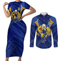 West Coast Eagles Australian Football Couples Matching Short Sleeve Bodycon Dress and Long Sleeve Button Shirt Powerful Eagle Mascot - Bold Team Colors