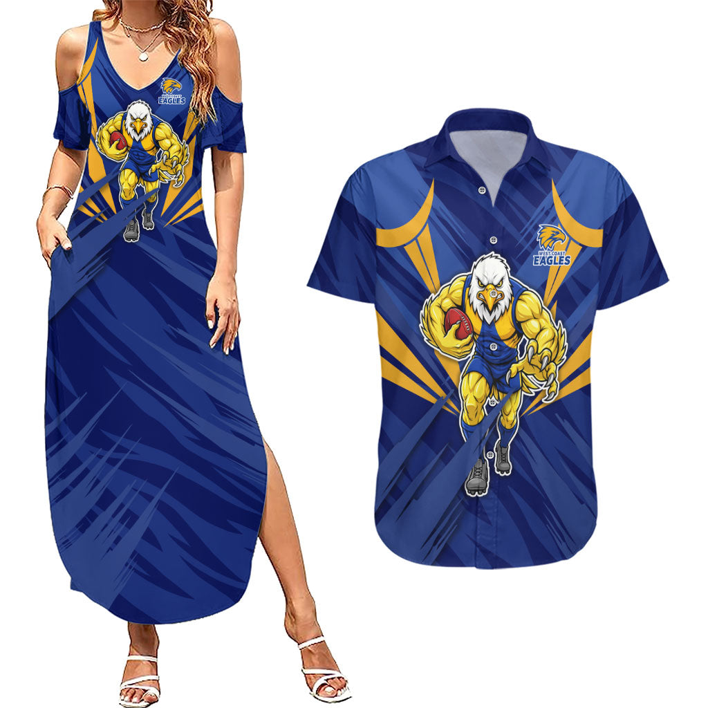 West Coast Eagles Australian Football Couples Matching Summer Maxi Dress and Hawaiian Shirt Powerful Eagle Mascot - Bold Team Colors