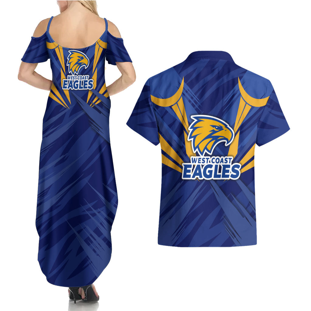 West Coast Eagles Australian Football Couples Matching Summer Maxi Dress and Hawaiian Shirt Powerful Eagle Mascot - Bold Team Colors