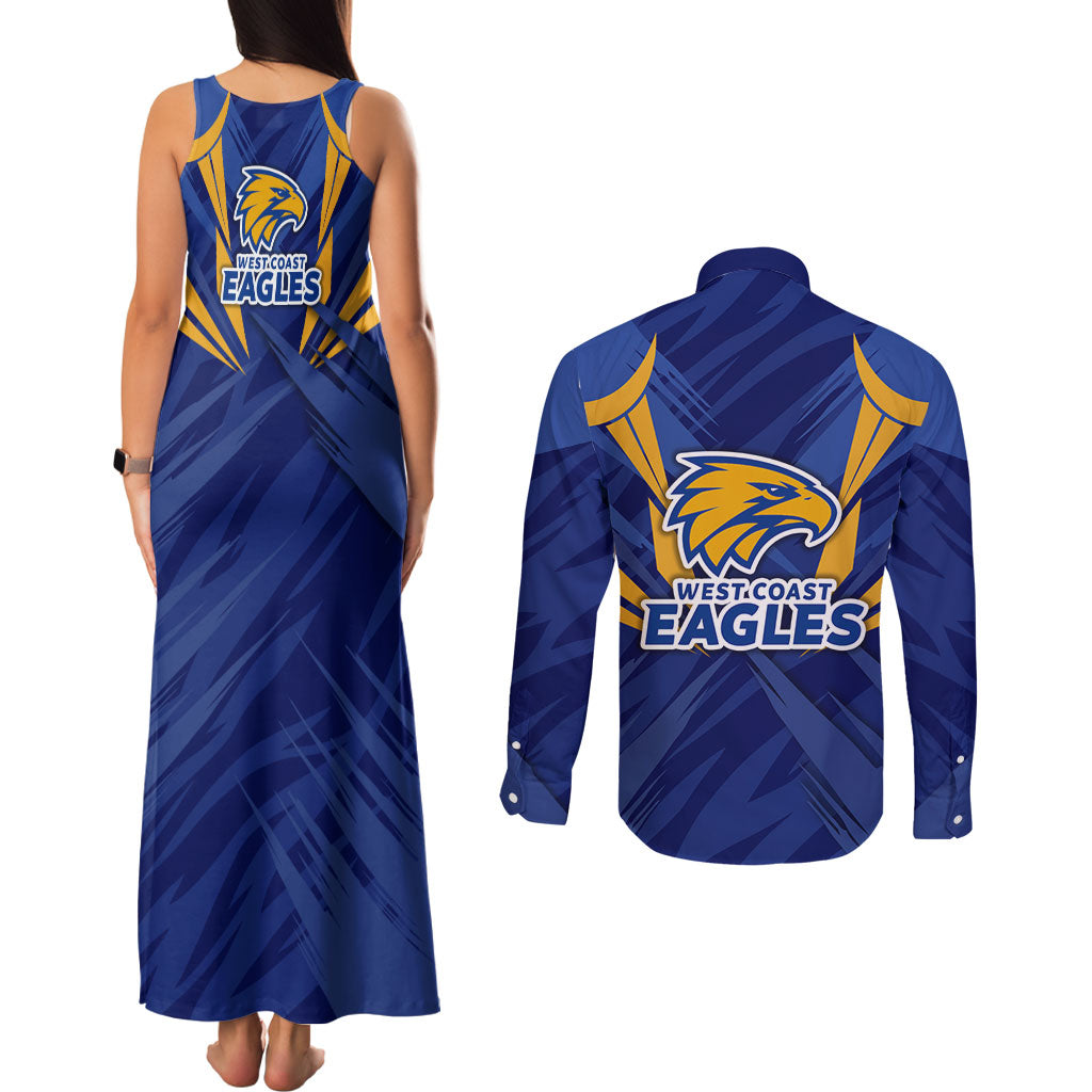 West Coast Eagles Australian Football Couples Matching Tank Maxi Dress and Long Sleeve Button Shirt Powerful Eagle Mascot - Bold Team Colors