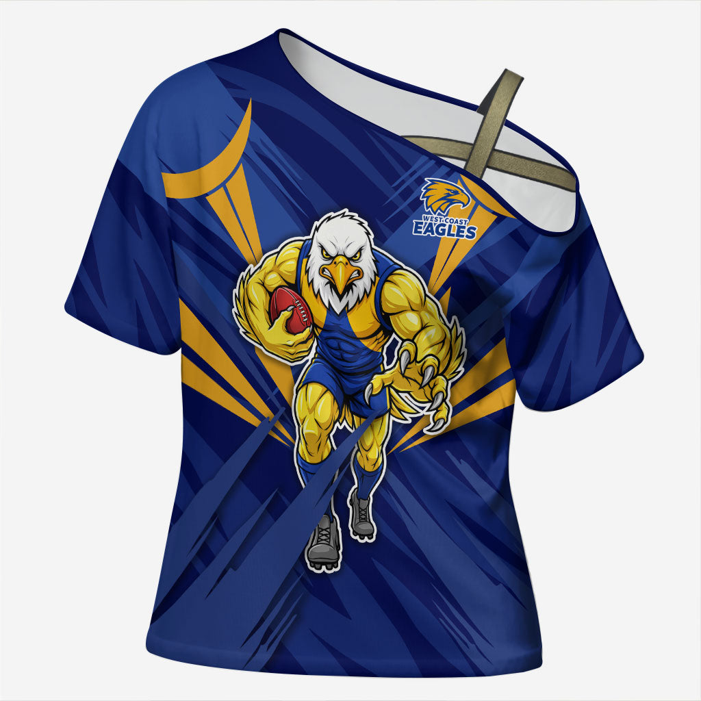 West Coast Eagles Australian Football Cross Shoulder Shirt Powerful Eagle Mascot - Bold Team Colors