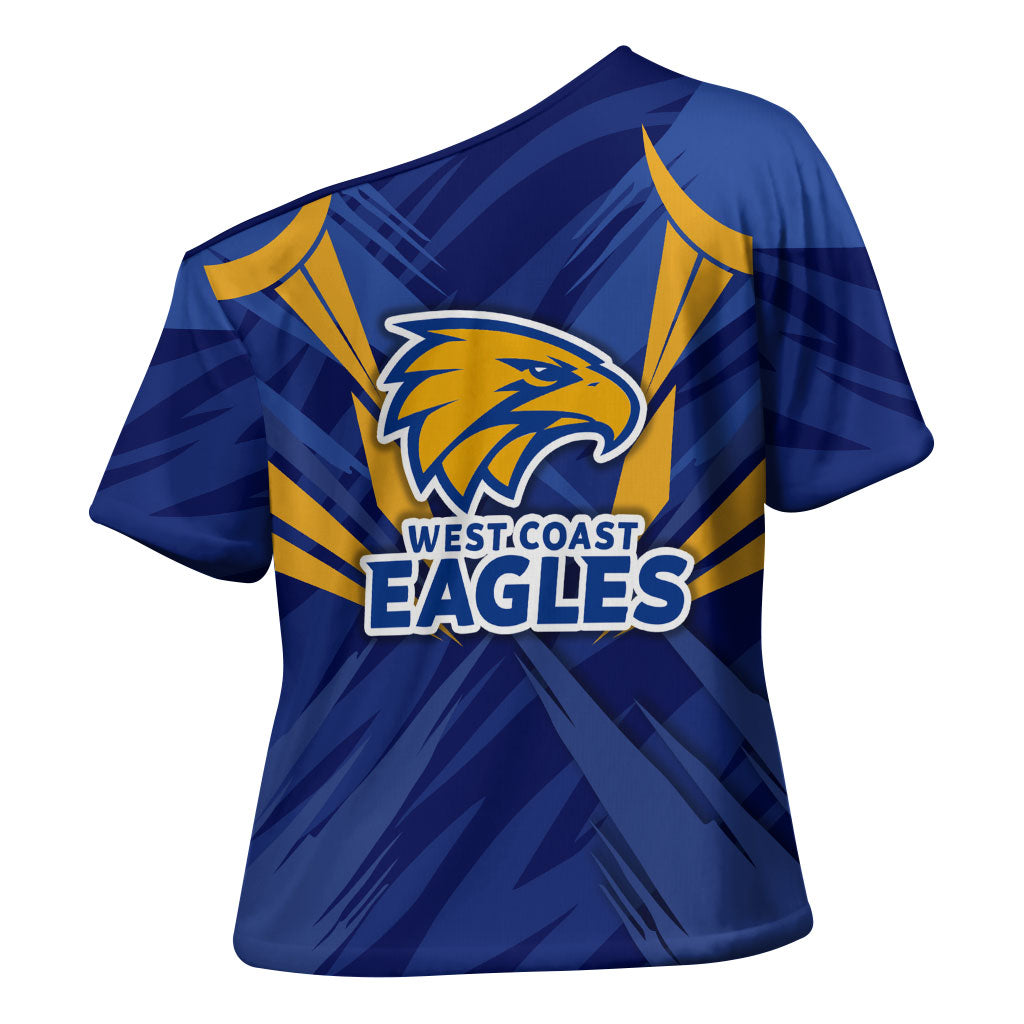 West Coast Eagles Australian Football Cross Shoulder Shirt Powerful Eagle Mascot - Bold Team Colors
