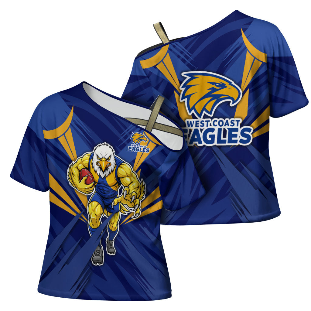 West Coast Eagles Australian Football Cross Shoulder Shirt Powerful Eagle Mascot - Bold Team Colors