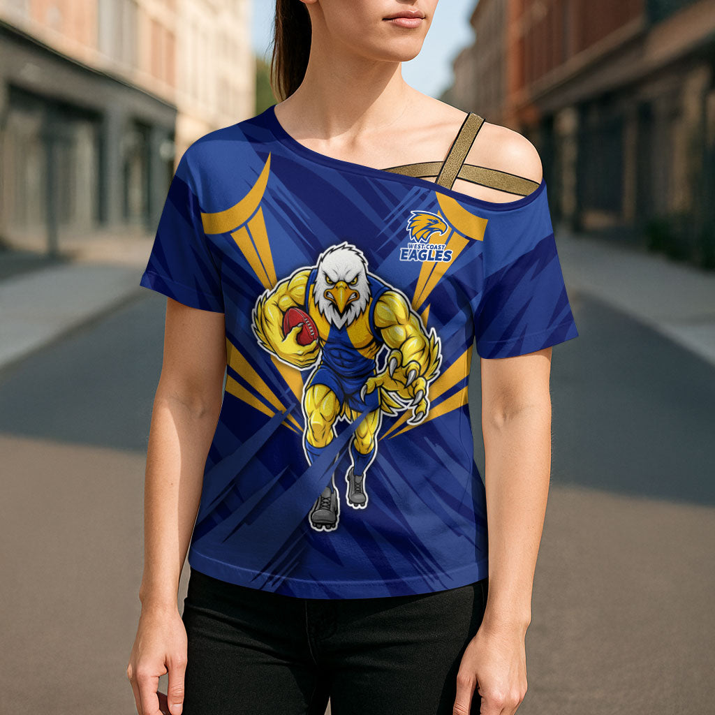 West Coast Eagles Australian Football Cross Shoulder Shirt Powerful Eagle Mascot - Bold Team Colors