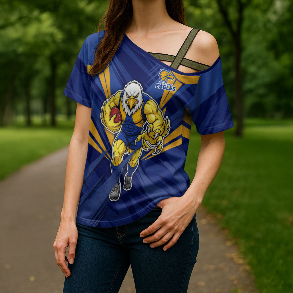 West Coast Eagles Australian Football Cross Shoulder Shirt Powerful Eagle Mascot - Bold Team Colors
