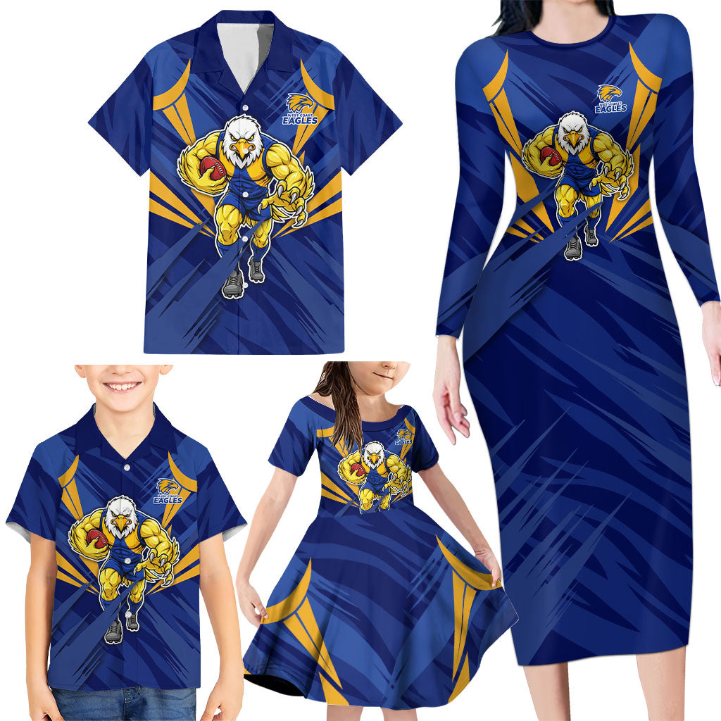 West Coast Eagles Australian Football Family Matching Long Sleeve Bodycon Dress and Hawaiian Shirt Powerful Eagle Mascot - Bold Team Colors