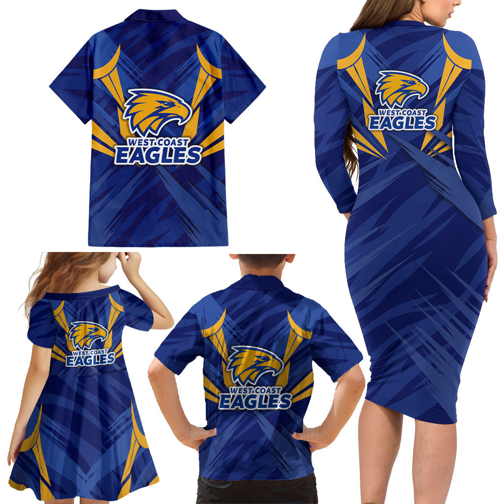 West Coast Eagles Australian Football Family Matching Long Sleeve Bodycon Dress and Hawaiian Shirt Powerful Eagle Mascot - Bold Team Colors