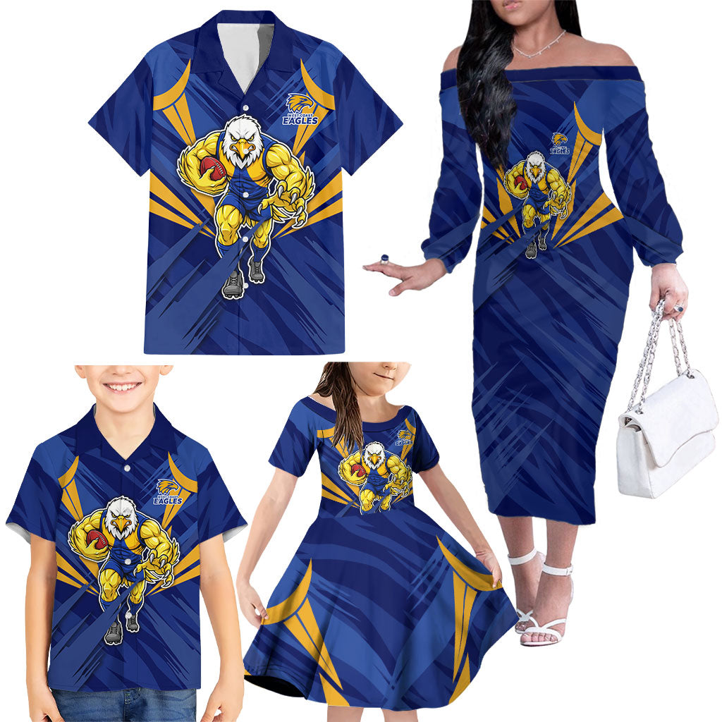 West Coast Eagles Australian Football Family Matching Off The Shoulder Long Sleeve Dress and Hawaiian Shirt Powerful Eagle Mascot - Bold Team Colors